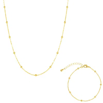 Mejoma Women's Beaded Satellite Gold Chain Bracelet & Necklace Set