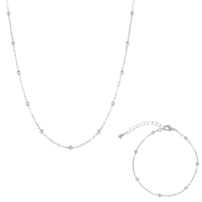 Mejoma Women's Beaded Satellite Silver Chain Bracelet & Necklace Set