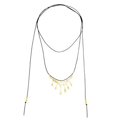 Mejoma Women's Dripping Gold Large Melting Black Cord Rope Necklace