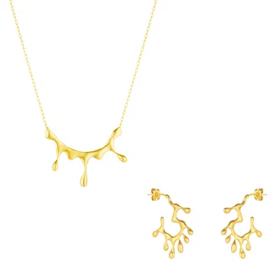 Mejoma Women's Dripping Gold Melting Necklace & Earring Set