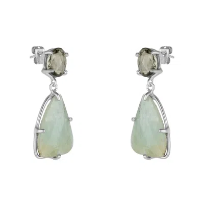 Mejoma Women's Drop Eau De Nil Gemstone Silver Earrings