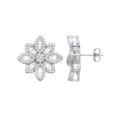 Mejoma Women's Floral Radiance Sterling Silver Studs