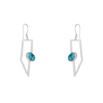 Mejoma Women's Geometric Oasis Turquoise Drop Silver Earring