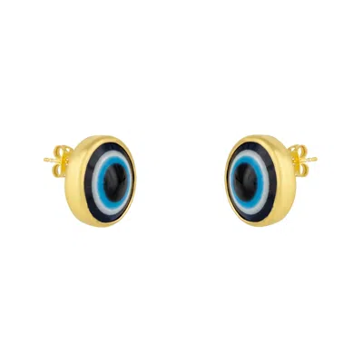 Mejoma Women's Gold / Blue Evil Eye Stud Earring In Gold