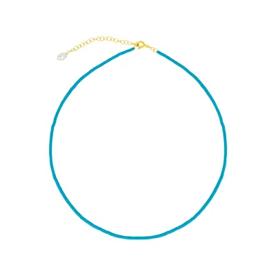 Mejoma Women's Gold / Blue Natural Turquoise Sterling Silver Necklace With Pearl In Multi