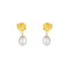 Mejoma Women's Gold Rose Drop Earring With Pearl