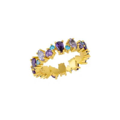 Mejoma Women's Gold / Yellow Textured Amethyst Color Floral Gold Ring