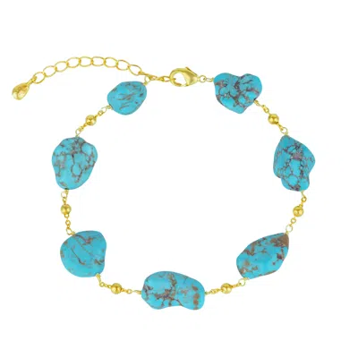 Mejoma Women's Multiple Turquoise Gemstone Chain Gold Bracelet