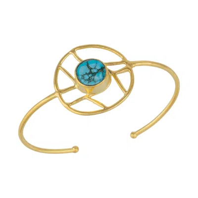 Mejoma Women's Oceanic Orb Adjustable Turquoise Cuff Bangle In Gold