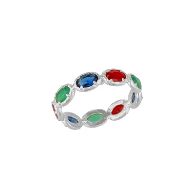 Mejoma Women's Oval Eternity Silver Gemstone Ring