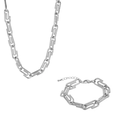 Mejoma Women's Paperclip Chain Silver Designer Necklace & Bracelet Set
