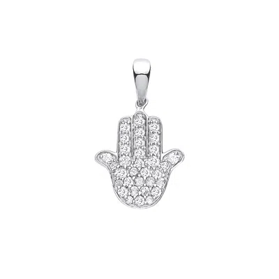 Mejoma Women's Silver Fine Diamond 9ct Solid White Gold Hamsa Pendant