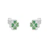 Mejoma Women's Silver / Green Four Leaves Clover Stud Earring In Silver With Green Gemstones