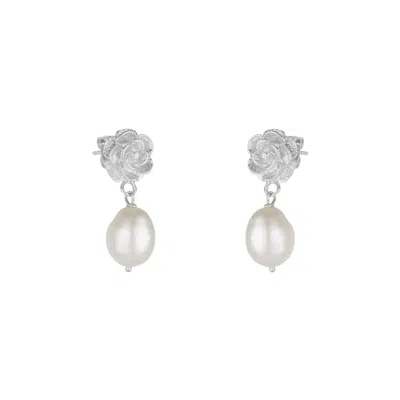 Mejoma Women's Silver Rose Drop Earring With Pearl