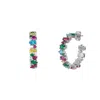Mejoma Women's Textured Vibrant Color Silver Floral Stud Hoop Earring