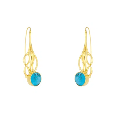 Mejoma Women's Turquoise Gold Grain Wavy Drop Earrings