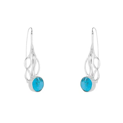 Mejoma Women's Turquoise Silver Grain Wavy Drop Earrings