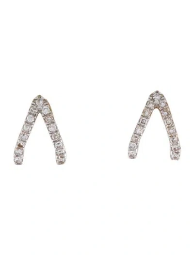 Pre-owned Mejuri 14k Diamond Wishbone Stud Earrings In Multi