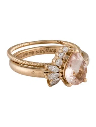 Pre-owned Mejuri 14k Morganite & Diamond Pear Cut Wedding Set In Multi