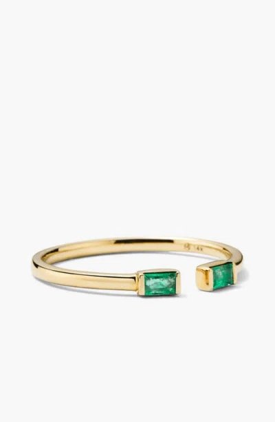 Mejuri Baguette Emerald Open Ring In Yellow Gold/emerald