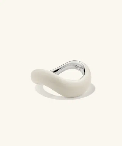 Mejuri Dome Figure Ring Cream Enamel Silver In Metallic