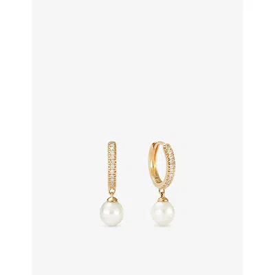 Mejuri Hoop 14ct Yellow-gold, 0.075ct Pavé Diamond And Freshwater Pearl Huggie Earrings