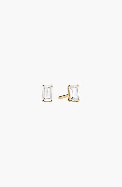 Mejuri Lab Grown Sapphire Emerald Cut Stud Earrings In Gold
