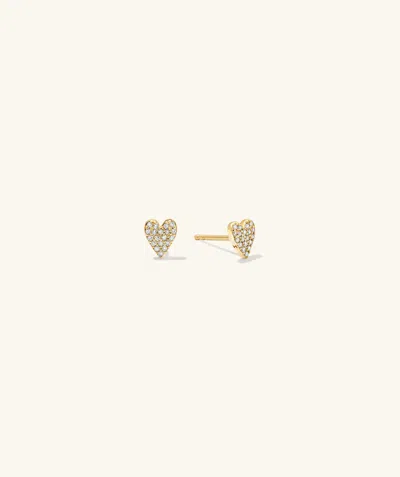 Mejuri Mini Heart Pave Diamond Stud Earrings In Yellow