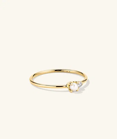 Mejuri Pearl And Diamond Stacker Ring In Yellow