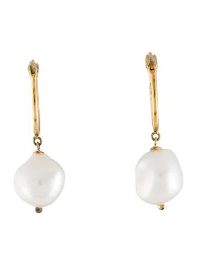 Pre-owned Mejuri Pearl Drop Hoop Earrings In Multi