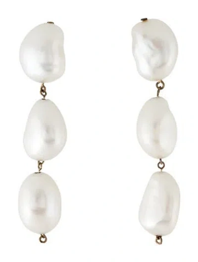 Pre-owned Mejuri Pearl Triple Drop Earrings In Multicolor