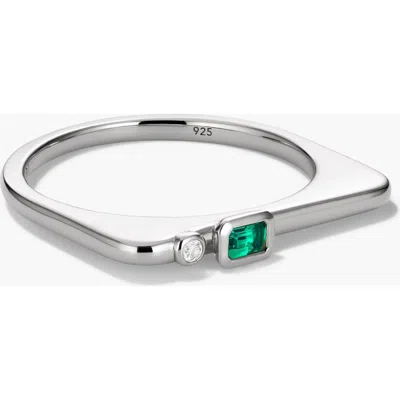 Mejuri Puzzle Stacking Ring In Silver/lab Grown Emerald