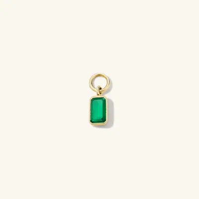 Mejuri Single Emerald Cut Gemstone Hoop Charm Green Onyx In Yellow