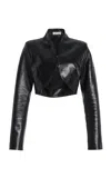 Mel Usine Anais Cropped Satin Leather Jacket In Black