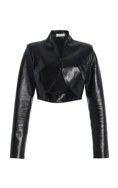 Mel Usine Anais Cropped Satin Leather Jacket In Black