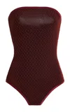 Mel Usine Carine Strapless Fishnet Bodysuit In Red