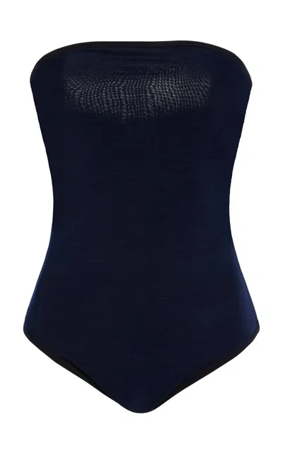 Mel Usine Carine Strapless Jersey Bodysuit In Blue