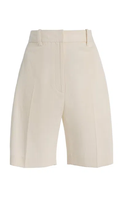Mel Usine Helene Pleated Cotton-twill Shorts In White
