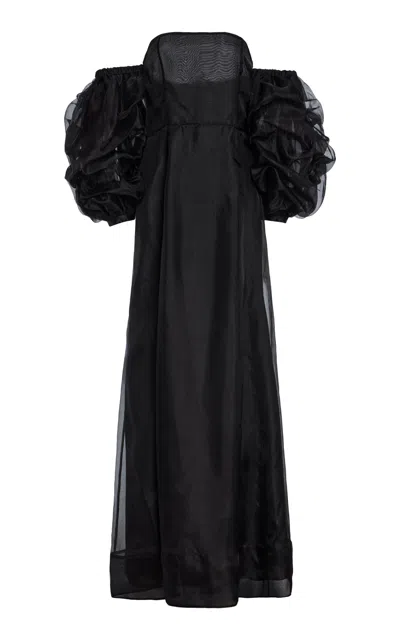 Mel Usine Liliane Rouched Silk-organza Dress In Black
