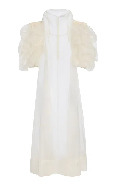 Mel Usine Liliane Rouched Silk-organza Dress In White