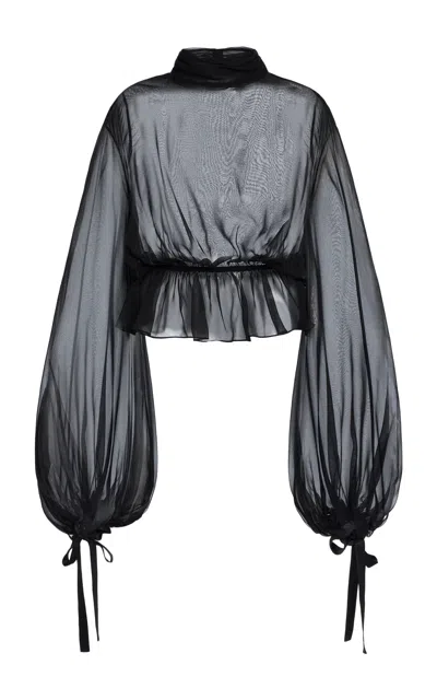 Mel Usine Philippa Sheer Silk-chiffon Top In Black