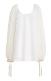 Mel Usine Sibylle Ribbon Cotton-poplin Dress In White
