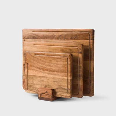 Mela Artisans Acacia Wood Cutting Board Set With Stand In Brown