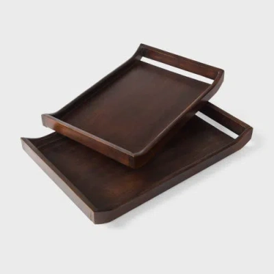 Mela Artisans Acacia Wood Serving Tray Set Of 2 In Brown