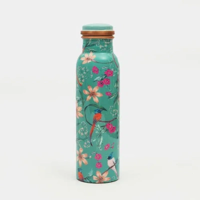 Mela Artisans Aqua Flora Copper Water Bottle In Blue