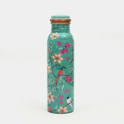 Mela Artisans Aqua Flora Copper/enamel Print Bottle In Blue