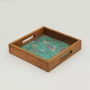 Mela Artisans Aqua Flora Inlay Tray In Brown
