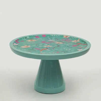 Mela Artisans Aqua Flora Pedestal Cake Stand In Blue