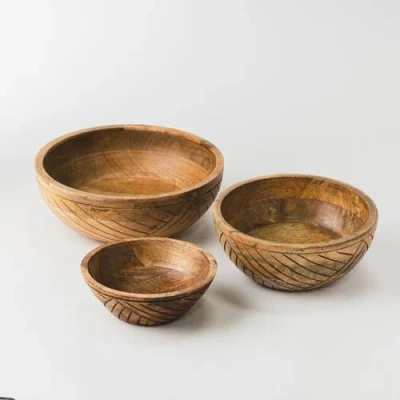 Mela Artisans Earthlines Handcrafted Nested Bowls In Brown