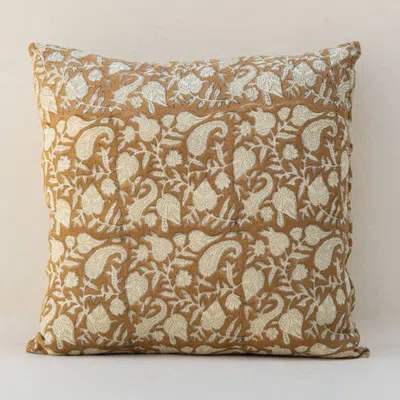 Mela Artisans Floral Blockprint Pillow Cover In Brown